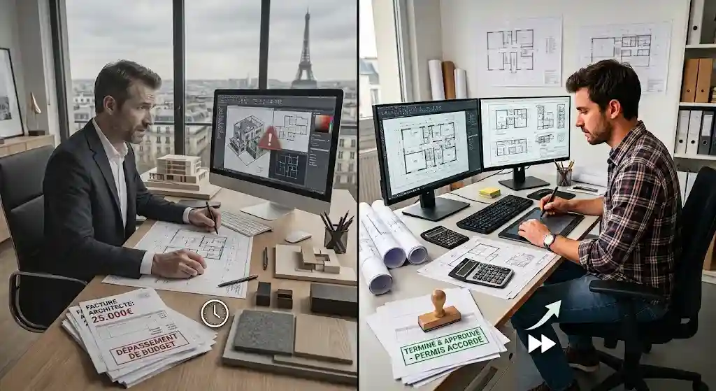 Combien coute un dessinateur par rapport à un architecte ? Combien coute un dessinateur par rapport à un architecte ?