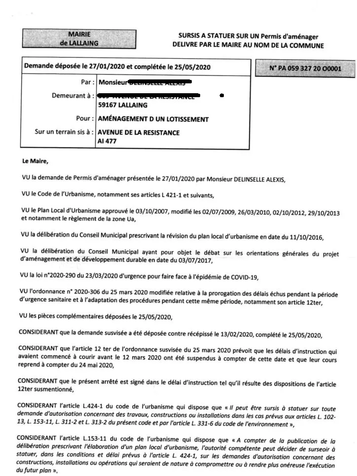Permis de construire à statuer