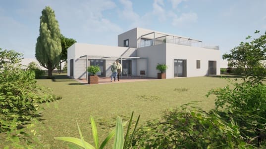 Villa contemporaine 150 m² – Volumes épurés et toiture terrasse
