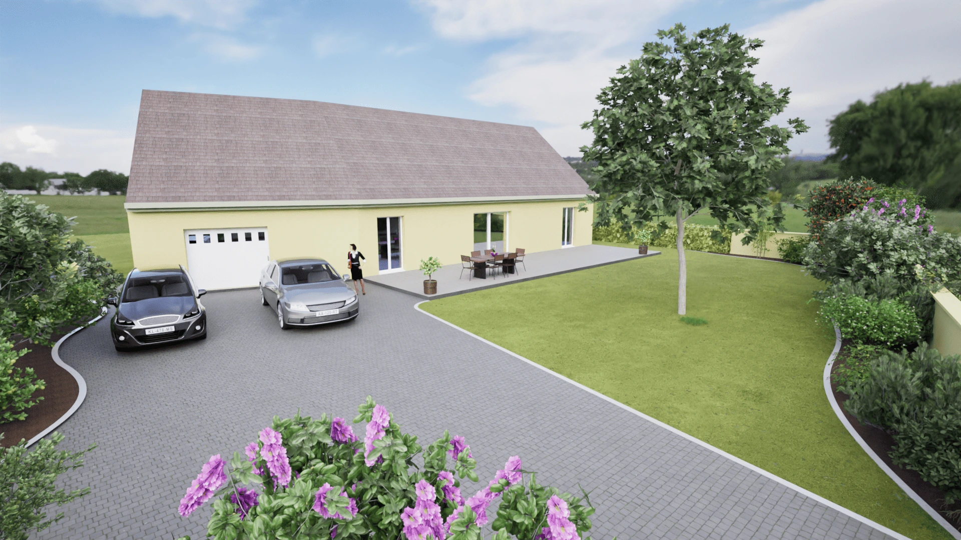 Projection aménagement extérieur maison existante — avant et après rénovation complète