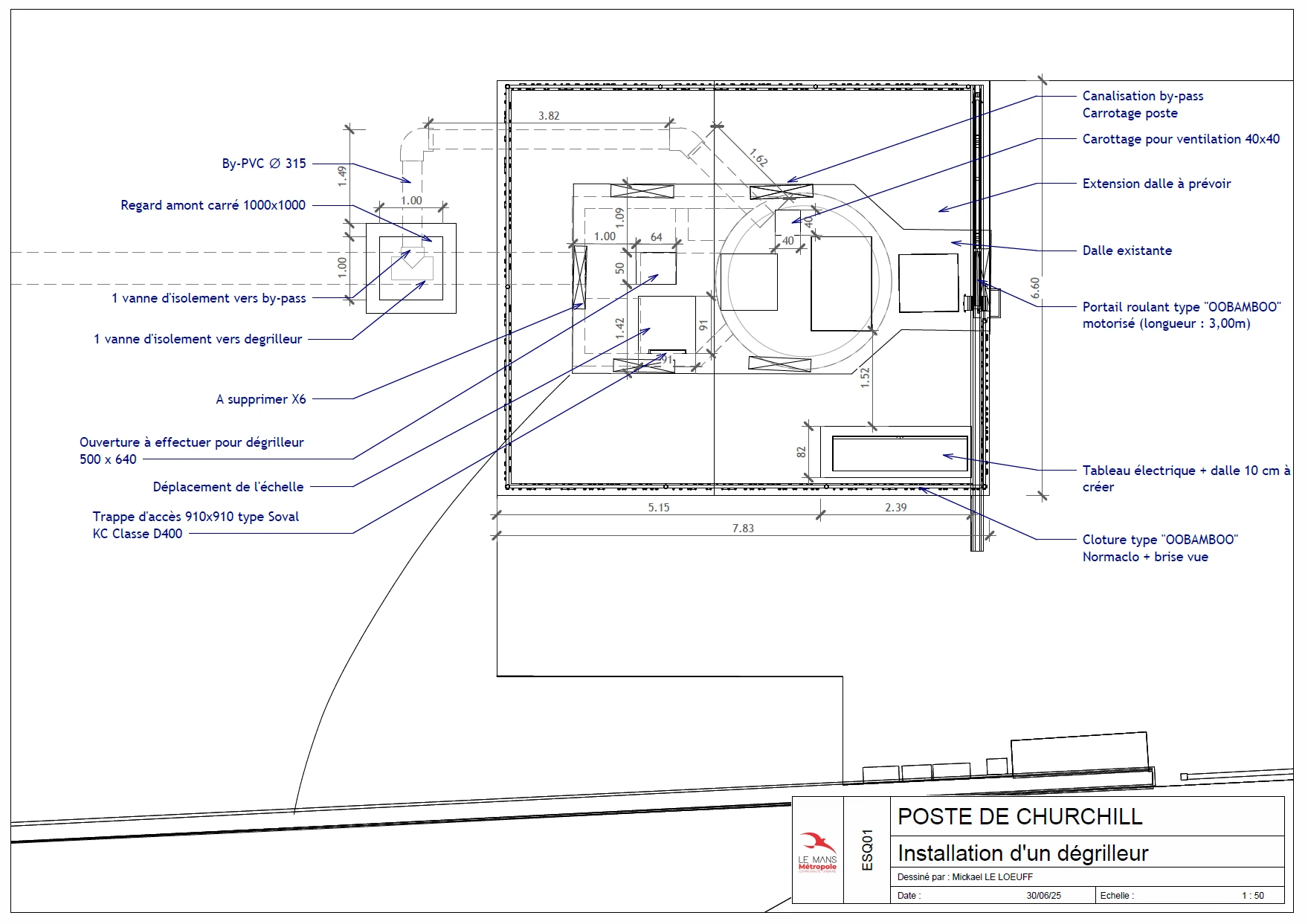 Plan VRD eau et assainissement — aménagement poste refoulement métropole Revit