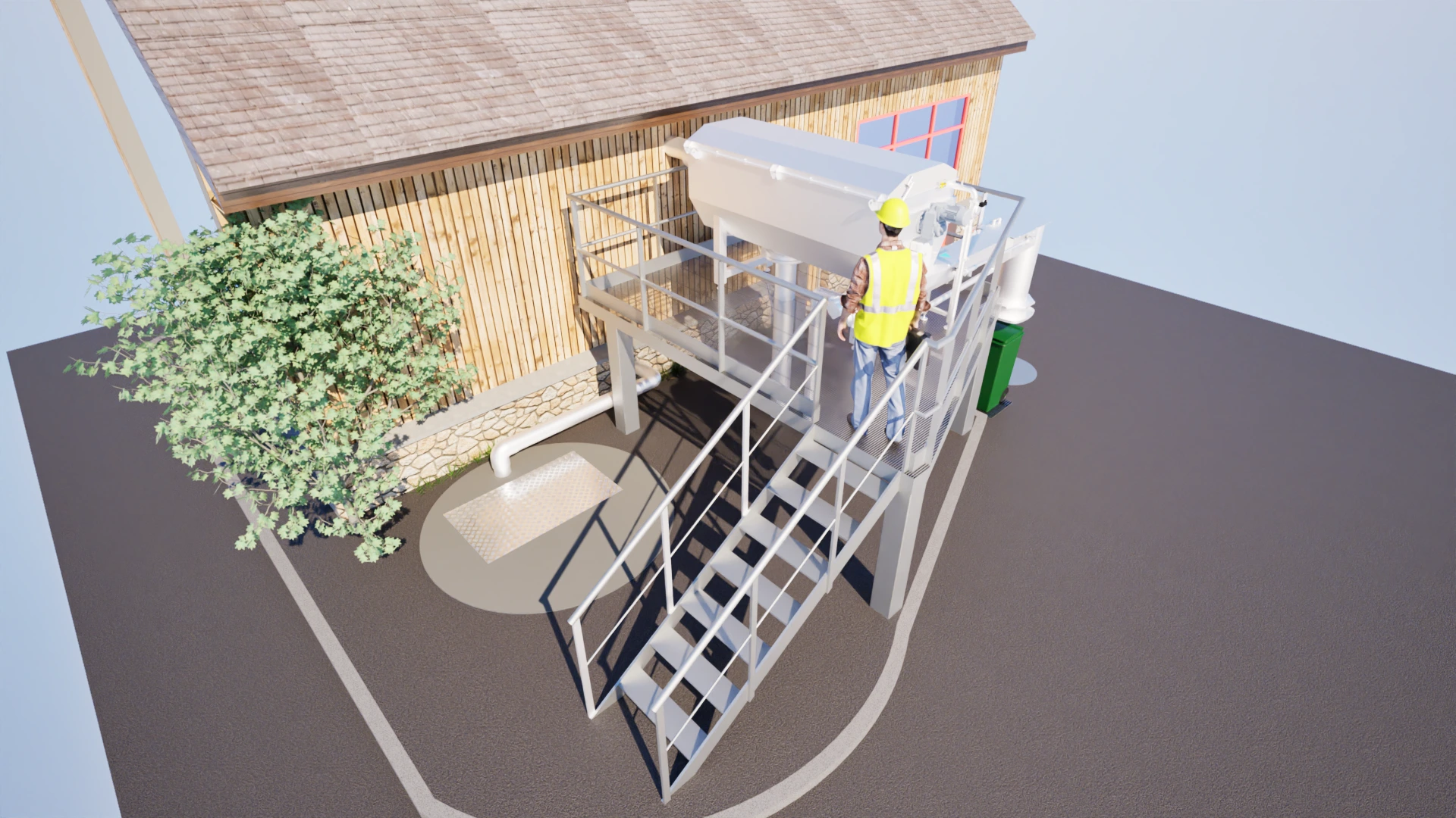 Tamis rotatif SPF plateforme inox — implantation 3D station d'épuration Revit