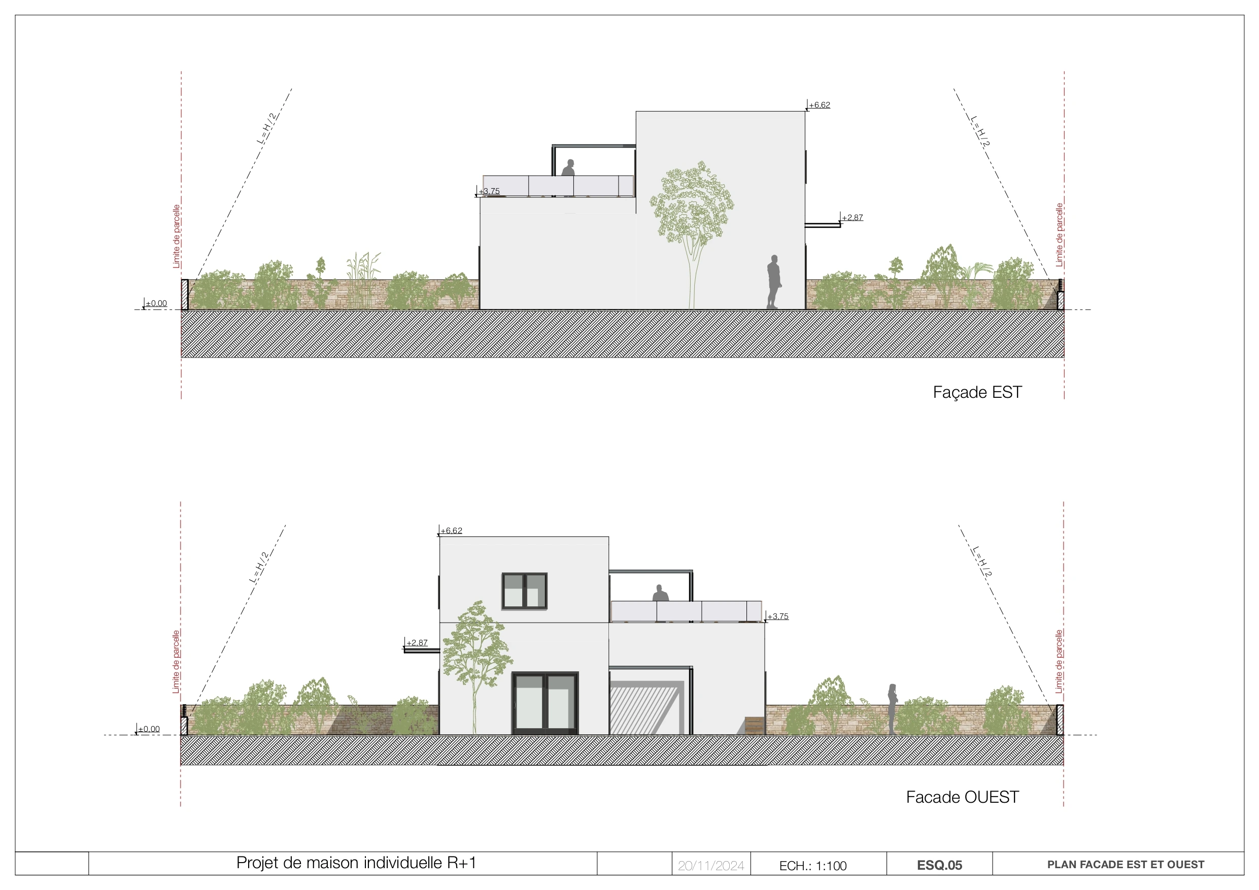 Coupe façade maison toiture terrasse — pièce PCMI5 plan local d'urbanisme
