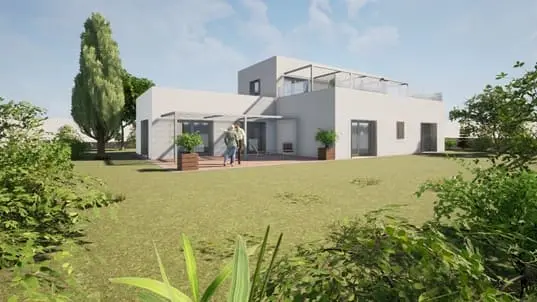 Villa contemporaine 150m² toiture terrasse — construction neuve, superficie conforme au plan local d'urbanisme, aspect extérieur soigné