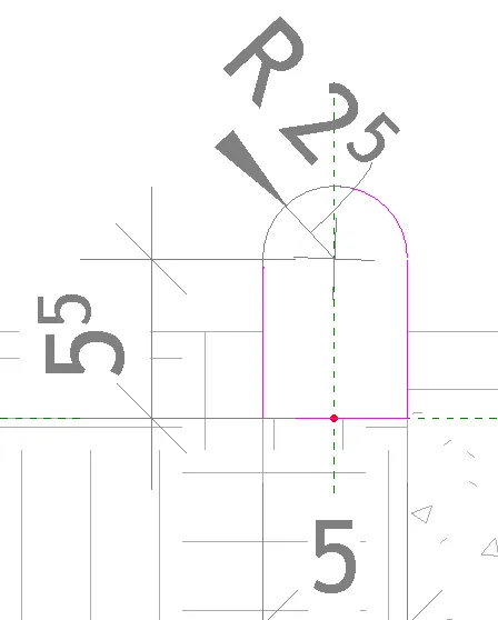 Profil de la bordure en coupe - R25, hauteur 55mm Profil de la bordure en coupe - R25, hauteur 55mm