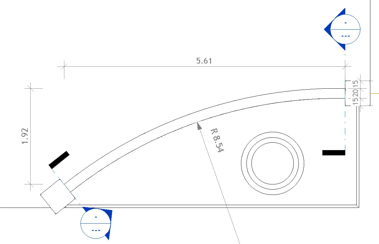Plan et élévation du mur courbe - R8.54, hauteurs 1.50 et 1.82m Plan et élévation du mur courbe - R8.54, hauteurs 1.50 et 1.82m