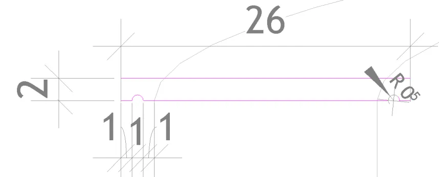 Profil de la couvertine en pierre - largeur 26cm, débords 1cm Profil de la couvertine en pierre - largeur 26cm, débords 1cm