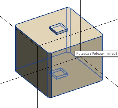 Vue 3D du bloc avec tenon et mortaise