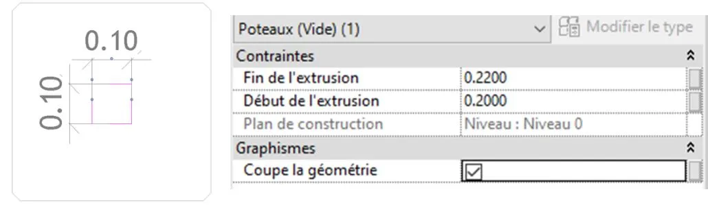 Propriétés extrusion vide - Coupe la géométrie activé
