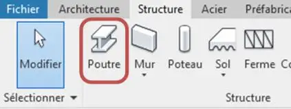 Onglet STRUCTURE → Poutre pour créer la poutre béton armé longitudinale