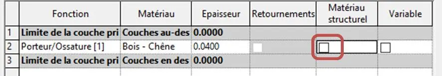 Structure du plancher bois – case structure décochée dans les propriétés