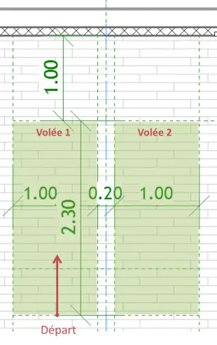 Plans de référence pour l'implantation de l'escalier à double volée