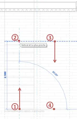 Tracé des 2 volées de l'escalier avec points de départ et d'arrivée dans Revit