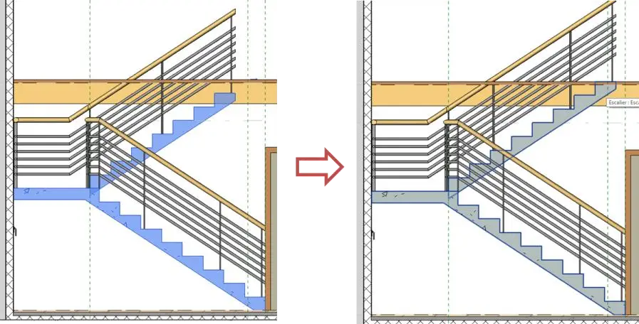 Coupe transversale de contrôle de l'escalier de la mezzanine de la Villa Lisa