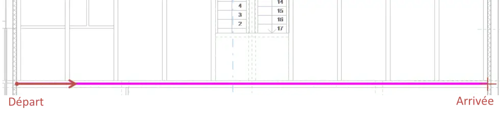 Esquisse de la trajectoire du garde-corps de mezzanine en plan 1er ETAGE