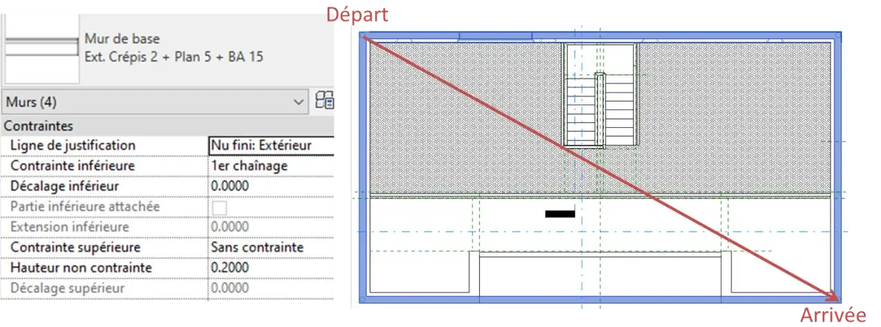 Tracé du chainage périphérique au niveau 1er Chainage en plan Revit