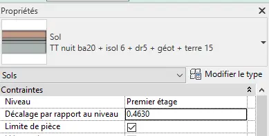 Structure de la toiture terrasse végétalisée de l'espace nuit dans Revit