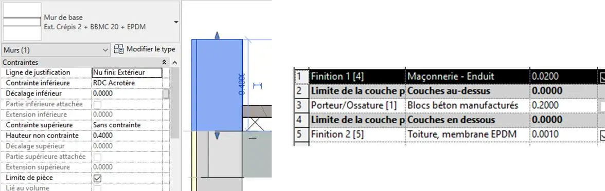 Tracé de l'acrotère garage Ext. Crépis 2 + BBMC 20 + EPDM en plan
