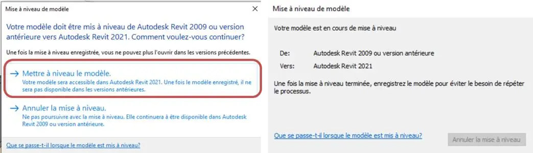 Ouverture de la famille FERME.rfa – mise à niveau vers Revit 2021
