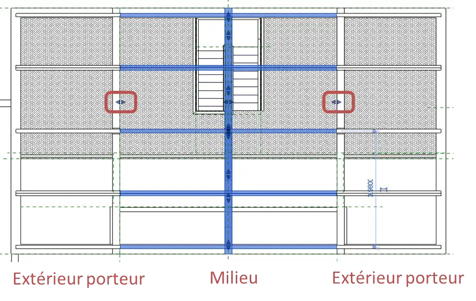 Vue 3D de la charpente de la Villa Lisa positionnée sur le 1er Chainage