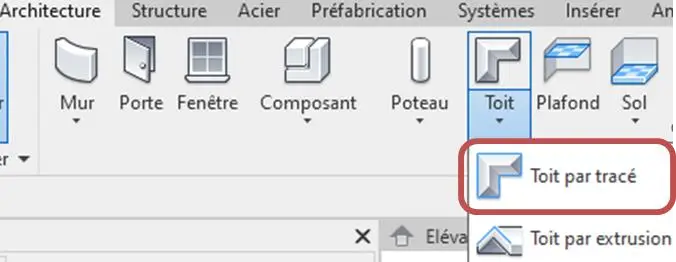 Onglet Architecture → Toit → Toit par tracé pour créer la toiture 2 pentes