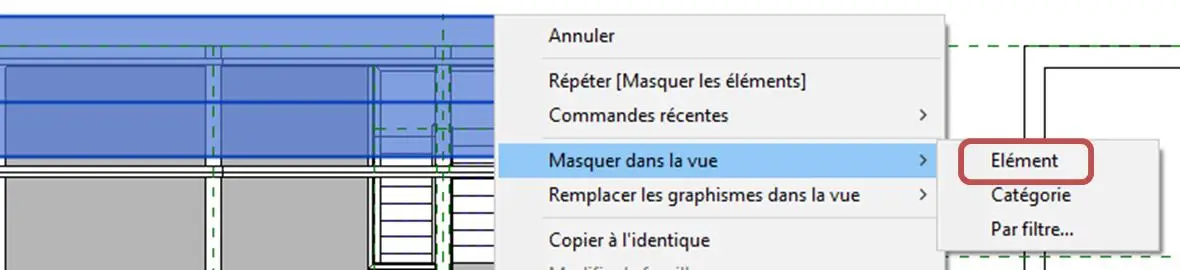 Masquage du toit avec Masquer dans la vue pour tracer le mur périphérique