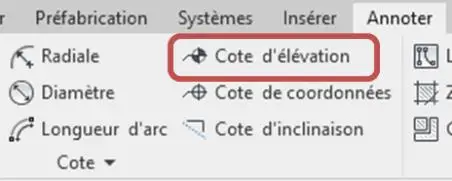 Onglet Annoter → Cote d'élévation pour la cotation altimétrique en plan