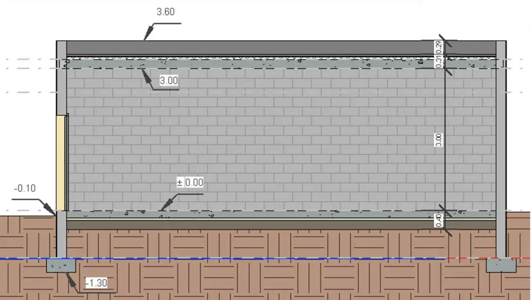 Cotation altimétrique verticale de l'Élévation Sud avec symboles NGF