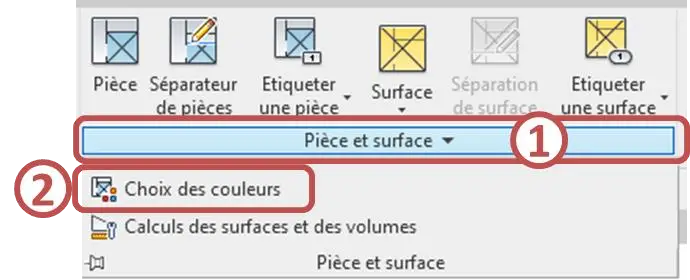 Onglet Début → Pièce et surface → Choix des couleurs pour le repérage