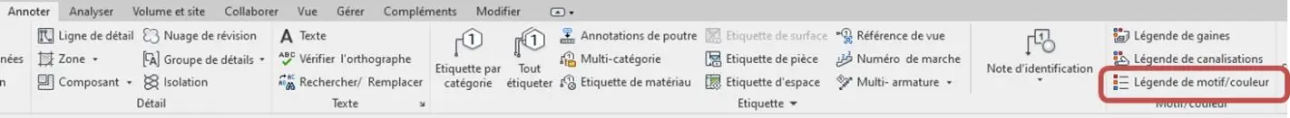 Onglet ANNOTER → Légende de Motif couleur pour placer la légende des pièces