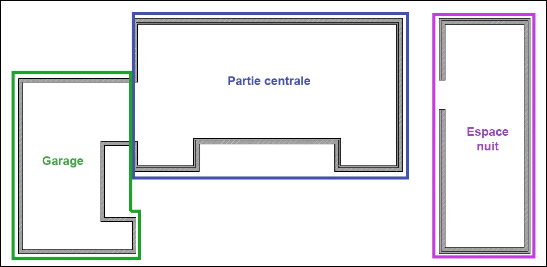 Plan RDC de la Villa Lisa – partie centrale repérée pour le tracé des murs