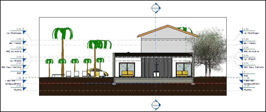 Vue en coupe avec niveau de détail élevé et rendu réaliste de la Villa Lisa