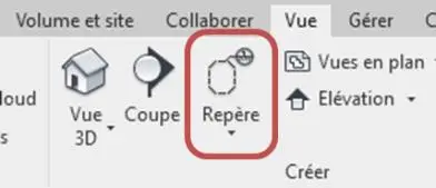 Onglet VUE → Repère pour créer une vue de détail sur une coupe existante