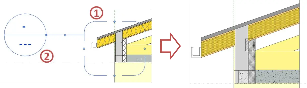 Vue de détail avec contour rectangulaire coté et légendé dans Revit