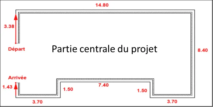Tracé des murs porteurs de la partie centrale de la Villa Lisa en plan RDC