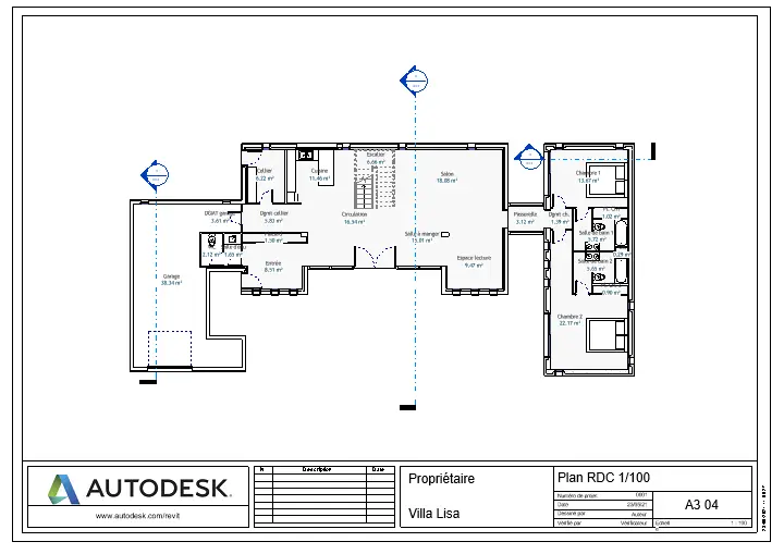 Feuille A3 04 Plan RDC avec le cartouche et la vue positionnée dans Revit