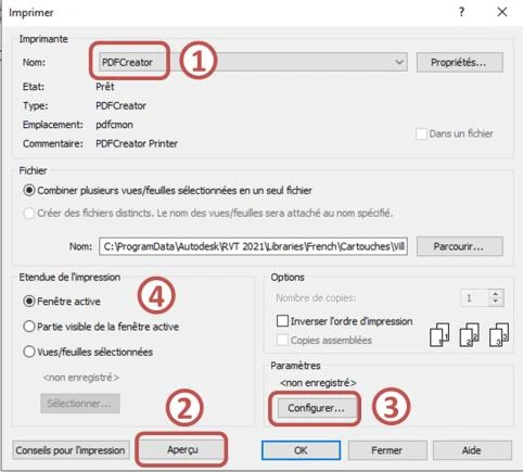 Boîte de dialogue Configurer l'impression – format A3 et orientation paysage