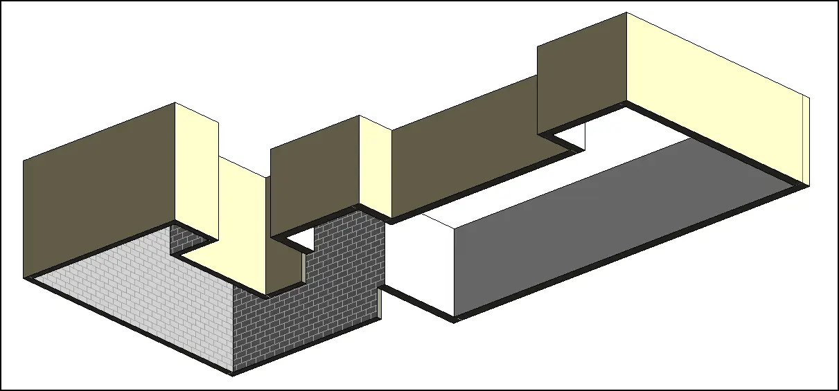 Vue 3D des murs du garage avec différence de niveau d'implantation