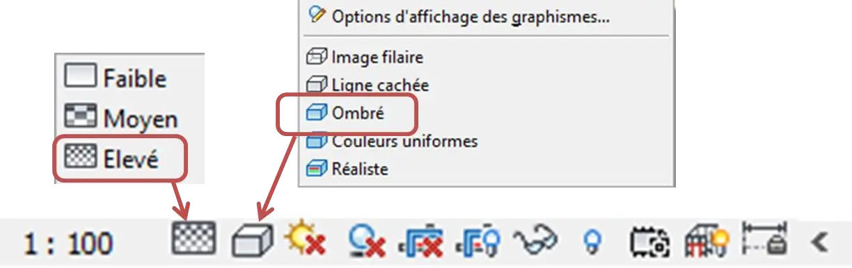 Vue élévation Sud avec niveau de détail Élevé et style visuel Ombré avec arêtes
