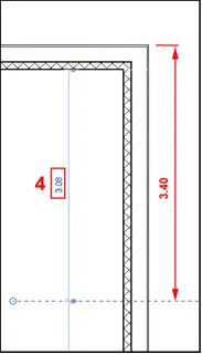 Plan de référence horizontal tracé à 3,08 m du mur porteur en plan RDC