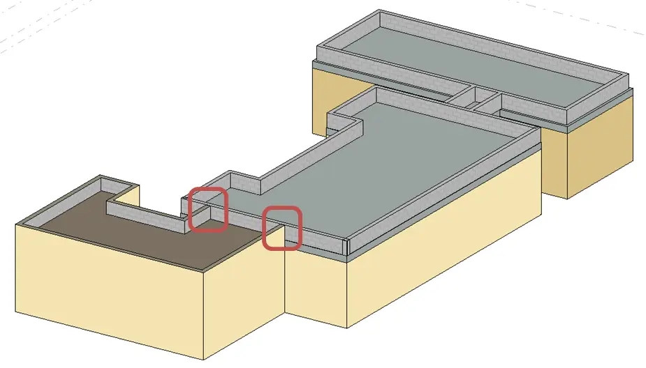 Vue 3D sous le projet montrant les murs de soubassement de la Villa Lisa