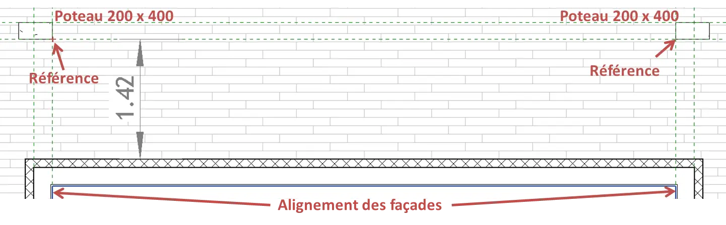 Plan de masse avec positionnement des 2 poteaux intermédiaires de la Villa Lisa