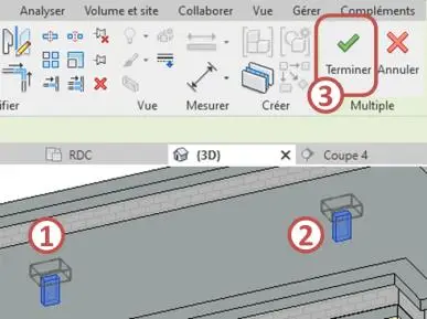 Vue 3D des semelles de fondation isolées sous les poteaux de la Villa Lisa