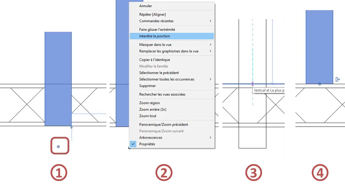 Outil Interdire le joint pour libérer l'extrémité d'une cloison dans Revit
