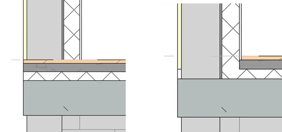 Vue en coupe montrant la liaison automatique mur-dalle après l'outil Attacher