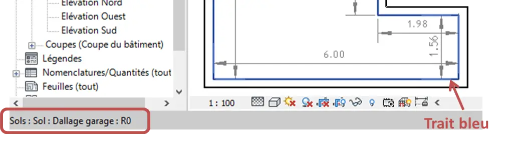Sélection d'éléments avec la touche TAB dans la barre d'Etat Revit