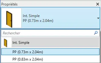 Sélection d'une porte coulissante dans la bibliothèque Revit 2021