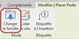 Onglet Modifier Placer Porte → Charger la famille pour importer une porte coulissante