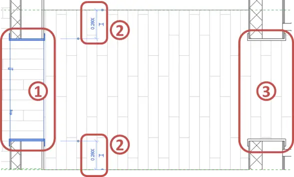Ouverture libre en rectangle centrée avec la cotation temporaire en plan RDC