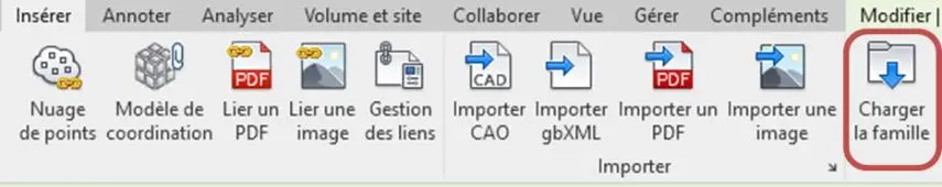 Onglet INSÉRER → Charger la famille pour importer la porte de garage basculante
